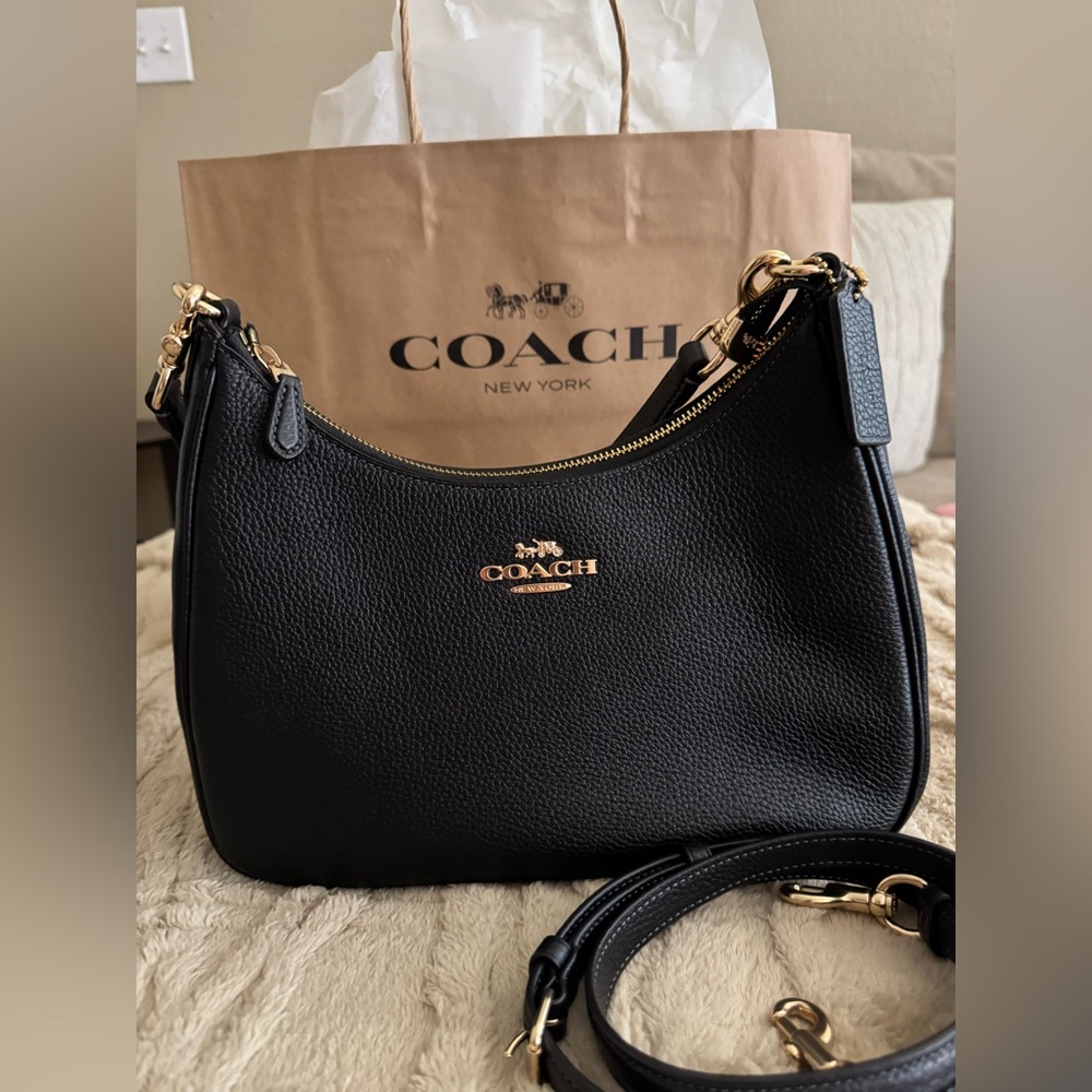 Coach Teri Hobo Bag Black Leather